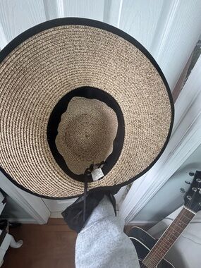 Natural Straw Sun Hat with Black Trim and Ties